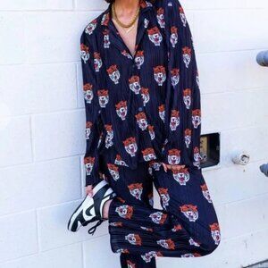 NWOT Dressed in LALA Black Tiger Print Track Plisse Pants (Pants only) | Size L